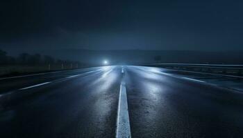 empty highway at night after rain Ai Generative photo