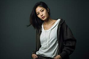 asian model in casual clothes posing in plain solid studio background Ai Generative photo