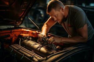 Skilled Mechanic Working in Automotive Repair Shop AI Generative photo