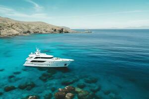 a luxury yacht anchored in the crystal clear water Generative AI photo