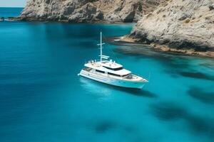 a luxury yacht anchored in the crystal clear water Generative AI photo