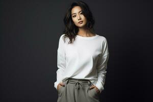 asian model in casual clothes posing in plain solid studio background Ai Generative photo