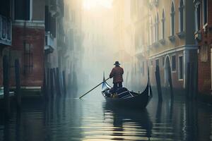 a gondolier gracefully navigating a canal Generative AI photo