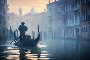 a gondolier gracefully navigating a canal Generative AI photo