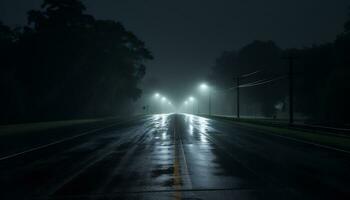 empty highway at night after rain Ai Generative photo