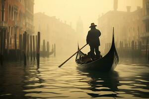 a gondolier gracefully navigating a canal Generative AI photo