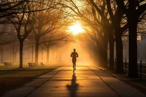 A photo of a runner sprinting through a city park AI Generative