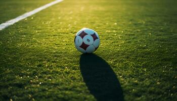 Photo of a ball in the middle of a soccer field Generative AI