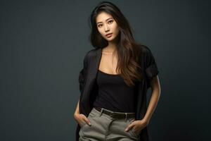 asian model in casual clothes posing in plain solid studio background Ai Generative photo