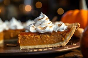 A picture of a close up shot of a delicious pumpkin pie AI Generative photo