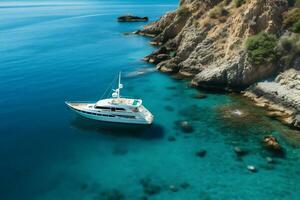 a luxury yacht anchored in the crystal clear water Generative AI photo