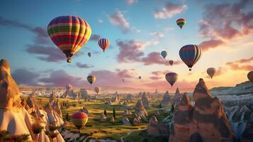 hot air balloon over the Cappadocia sky Generative AI photo