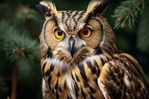 búho encaramado en un árbol rama en naturaleza generativo ai foto