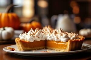 A picture of a close up shot of a delicious pumpkin pie AI Generative photo