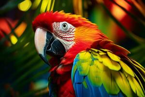 Macaw birds with vibrant colors in nature Generative AI photo