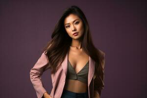 asian model in casual clothes posing in plain solid studio background Ai Generative photo