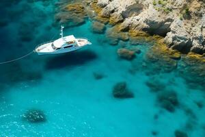 a luxury yacht anchored in the crystal clear water Generative AI photo