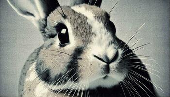 A close-up of a rabbit's face with a halftone photo effect. AI Generative