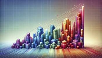 representando crecimiento con vistoso pilas de geométrico formas, transicion desde frio a calentar colores. ai generativo foto