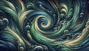 un estilo con arremolinándose patrones en verde azulado, zafiro, y aguamarina sombras, evocando el sensación de un profundo Oceano actual. ai generativo foto