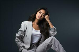 asian model in casual clothes posing in plain solid studio background Ai Generative photo