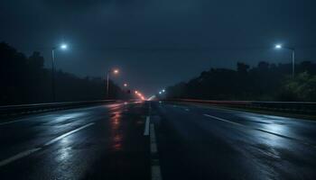 empty highway at night after rain Ai Generative photo