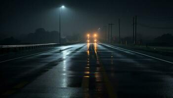 empty highway at night after rain Ai Generative photo