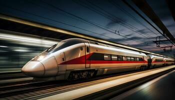 alto velocidad trenes carreras a lo largo el pistas ai generativo foto