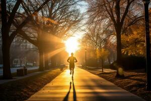 A photo of a runner sprinting through a city park AI Generative