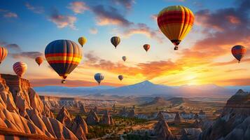 hot air balloon over the Cappadocia sky Generative AI photo