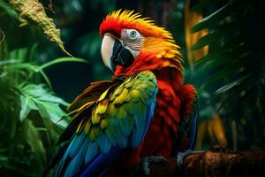 guacamayo aves con vibrante colores en naturaleza generativo ai foto