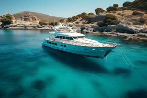 a luxury yacht anchored in the crystal clear water Generative AI photo