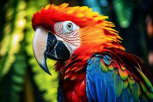 Macaw birds with vibrant colors in nature Generative AI photo