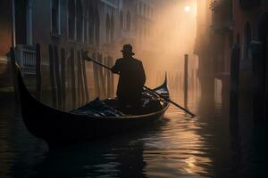 a gondolier gracefully navigating a canal Generative AI photo