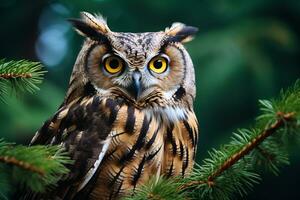 Owl perched on a tree branch in nature Generative AI photo