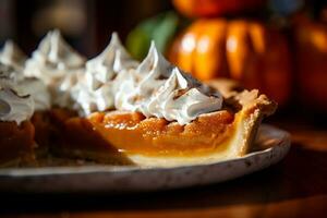 A picture of a close up shot of a delicious pumpkin pie AI Generative photo