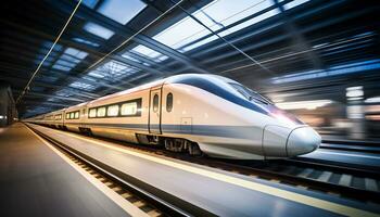 alto velocidad trenes carreras a lo largo el pistas ai generativo foto