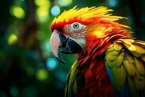 Macaw birds with vibrant colors in nature Generative AI photo