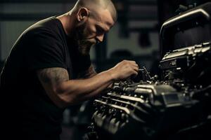 Skilled Mechanic Working in Automotive Repair Shop AI Generative photo