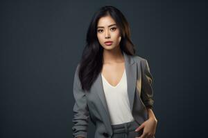 Asian model in stylish casual clothes on plain solid studio background Ai Generative photo