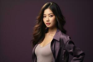 Asian model in stylish casual clothes on plain solid studio background Ai Generative photo