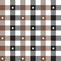 Brown and black plaid pattern with star background. plaid pattern background. plaid background. Seamless pattern. for backdrop, decoration, gift wrapping, gingham tablecloth, blanket, tartan. vector