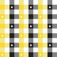 Yellow and black plaid pattern with star background. plaid pattern background. plaid background. Seamless pattern. for backdrop, decoration, gift wrapping, gingham tablecloth, blanket, tartan. vector