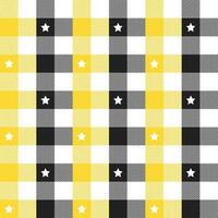 Yellow and black plaid pattern with star background. plaid pattern background. plaid background. Seamless pattern. for backdrop, decoration, gift wrapping, gingham tablecloth, blanket, tartan. vector