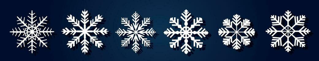 White snowflakes on a blue background for winter design. Christmas and New Year elements concept. Vector snowflakes. Snowflakes in flat style. Holiday wallpaper