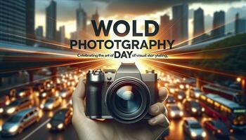 World Photography Day with a sleek modern camera. AI Generative photo