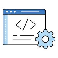 Icon depicting a webpage with programming lines and tags, illustrating web development, coding, and HTML source code. vector