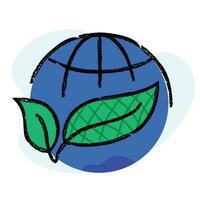 Globe with Two Leaves Icon. An icon of a globe with two leaves to represent the Earth and its natural environment. vector