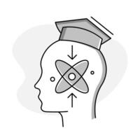 Innovator Icon. A person profile icon with a hat and a molecule sign to represent innovators, inventors, and other people who are passionate about creating new things and solving problems. vector