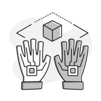 3D Interaction Icon. Two hands interacting with a 3D object to represent 3D interaction, the ability to manipulate and interact with objects in a virtual environment. vector